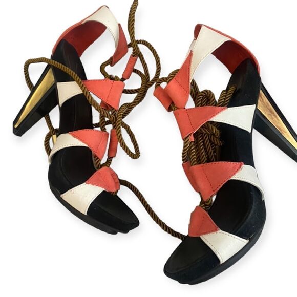 DIANE VON FURSTENBERG Leather Colorblock Pattern Pumps SZ 6.5 - Picture 4 of 6